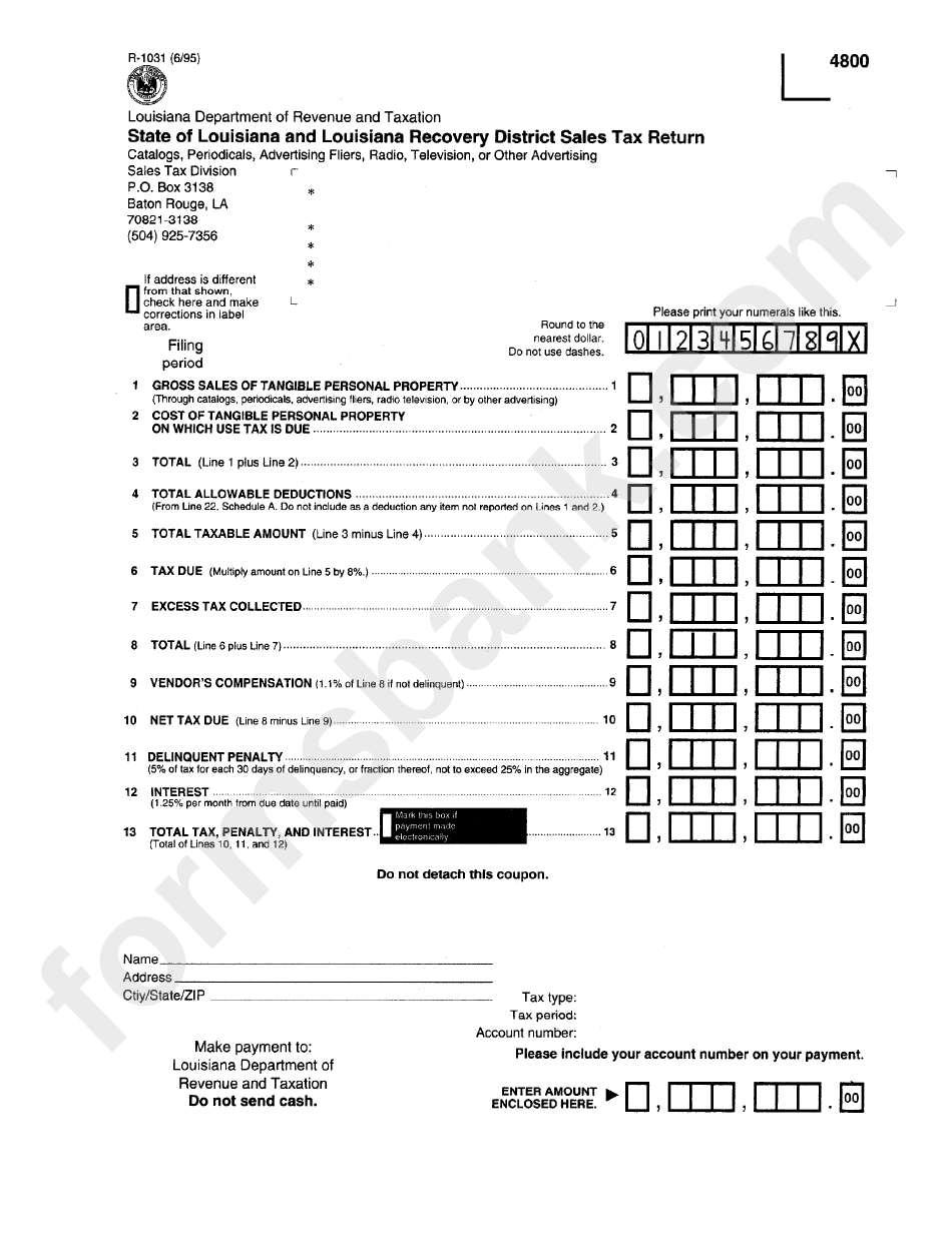 Form R1031 State Of Louisiana And Louisiana Recovery District Sales