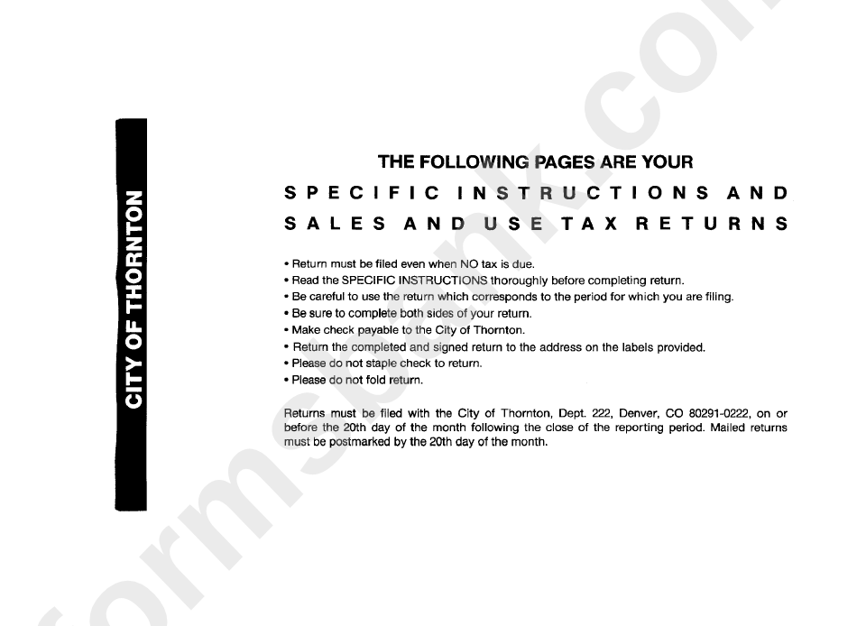 Specific Instructions And Sales And Use Tax Returns City Of Thornton
