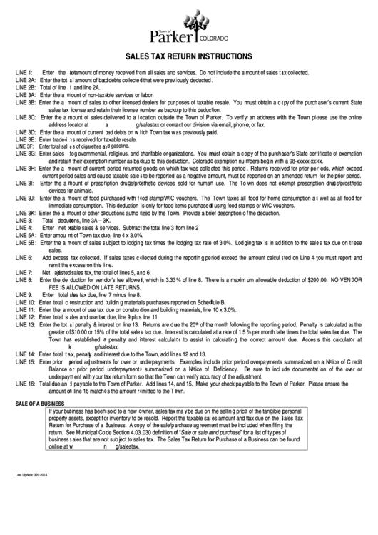 Sales Tax Return Instructions Town Of Parker printable pdf download