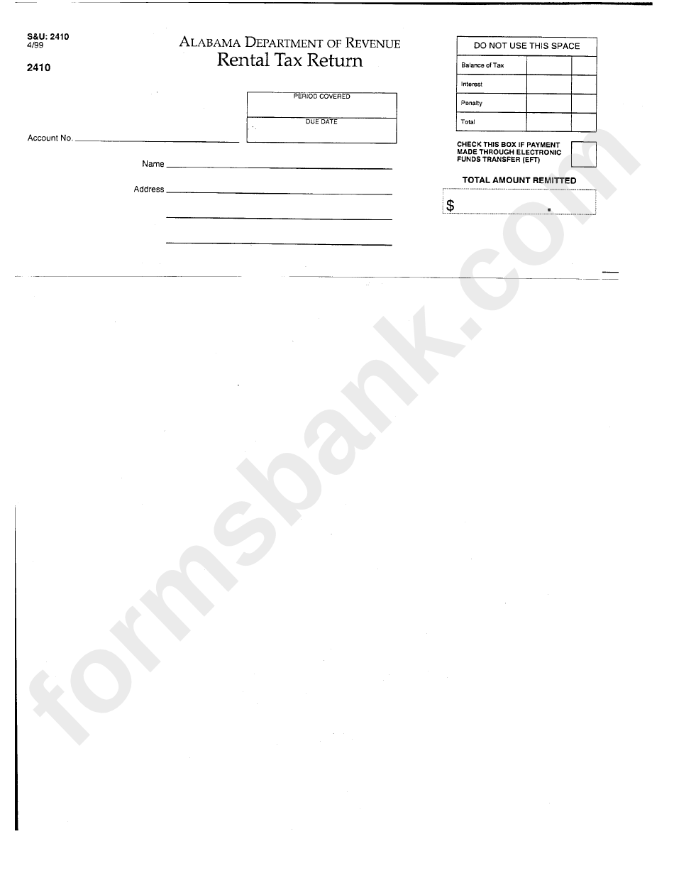 Form S&u 2410 Rental Tax Return printable pdf download