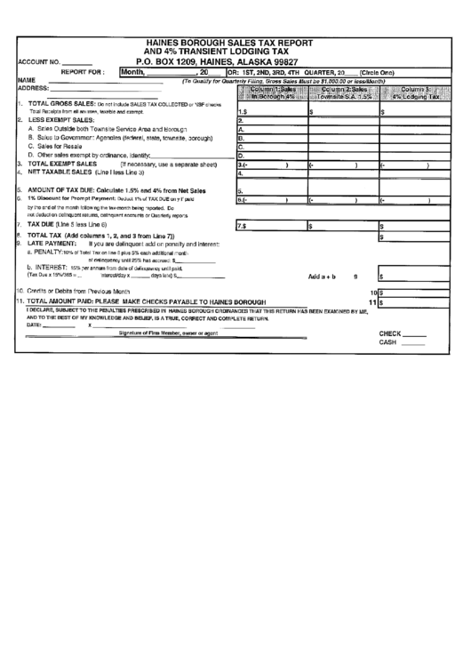 Haines Borough Sales Tax Report And 4 Transient Lodging Tax Form
