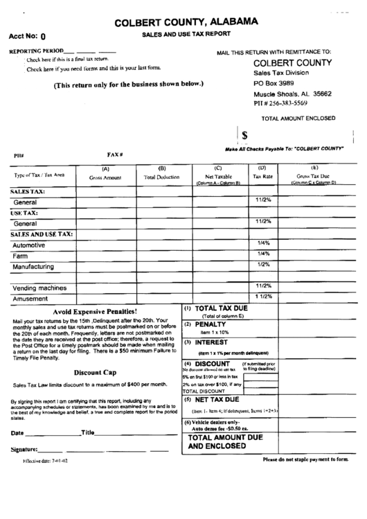 Sales And Use Tax Report Colbert County printable pdf download