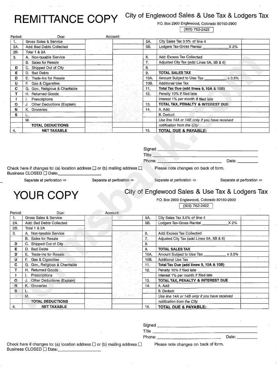 City Of Englewood Sales And Use Tax And Lodgers Tax printable pdf download