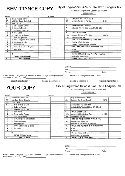 City Of Englewood Sales And Use Tax And Lodgers Tax printable pdf download