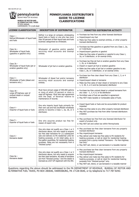 Form Rev543 Mf Pennsylvania Distributor'S Guide To License
