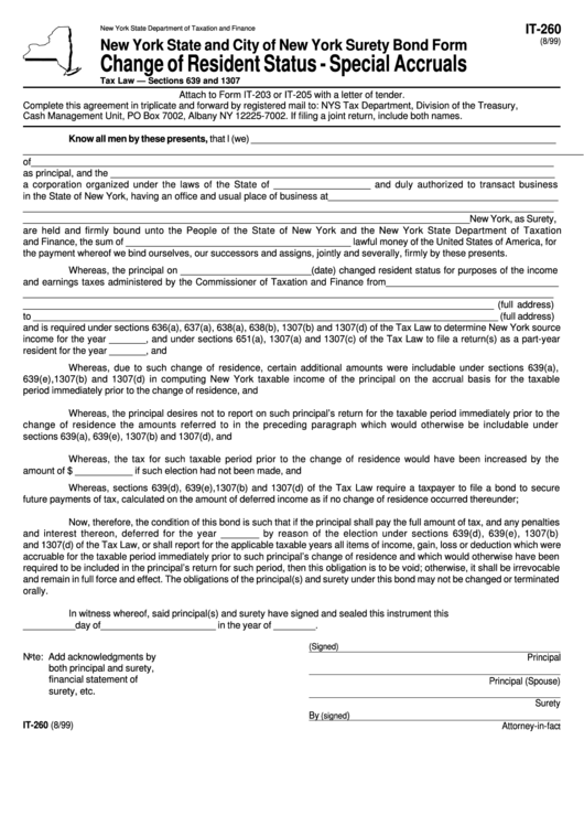 Form It260 Change Of Resident Status Special Accruals printable