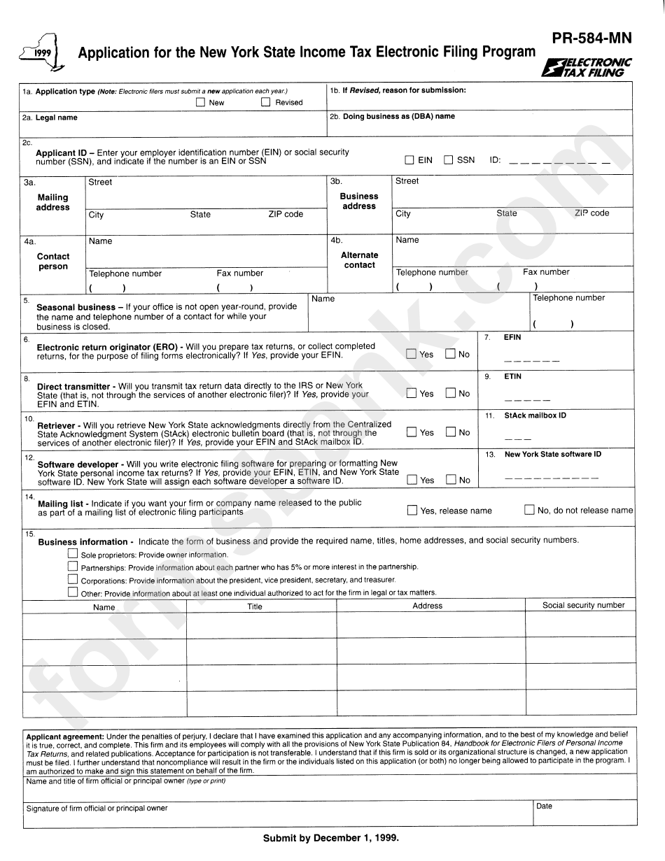 Form Pr584Mn Application For The New York State Tax