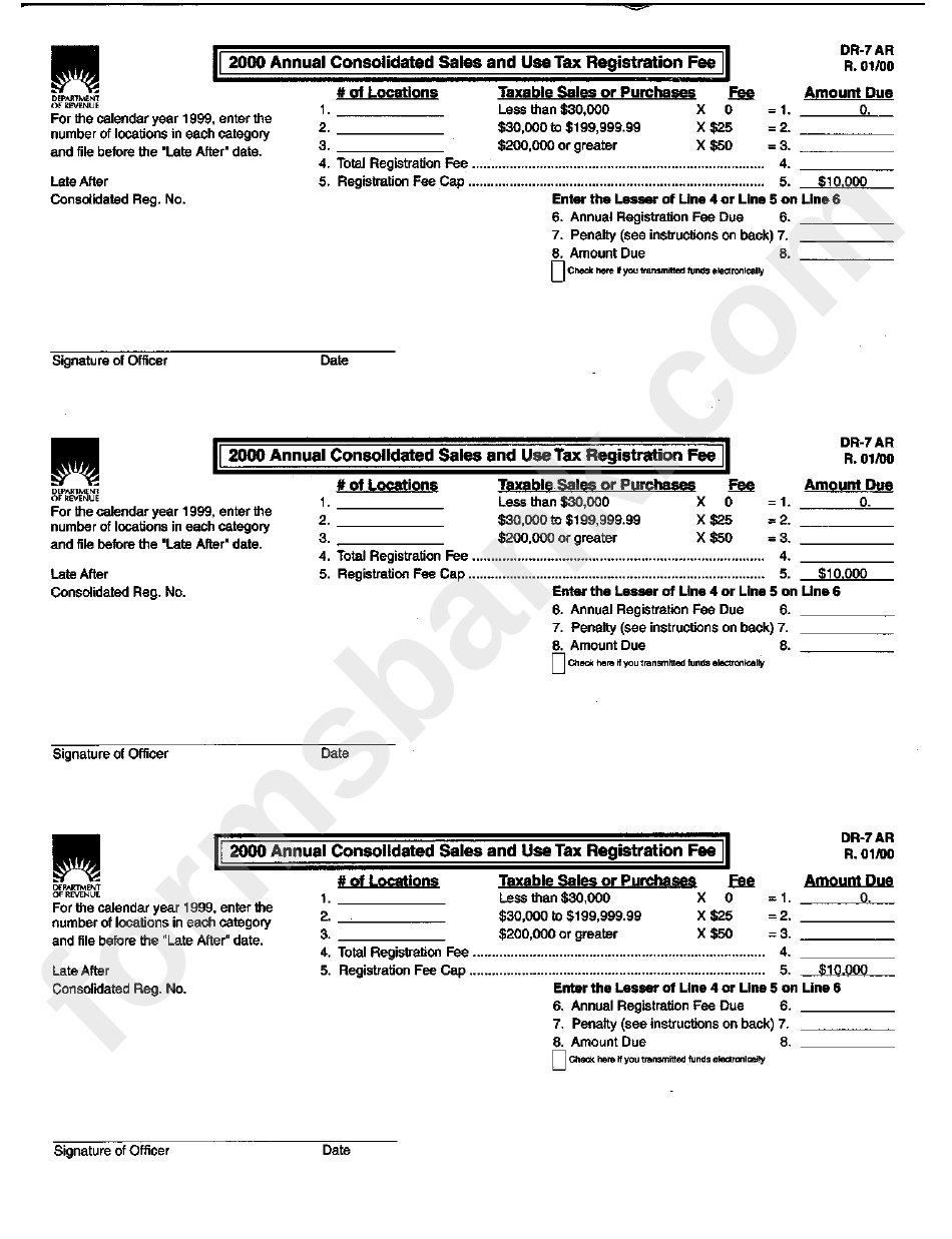 Form Dr7 Ar Annual Consolidated Sales And Use Tax