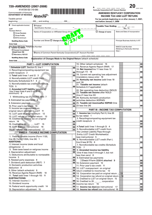 Form 720Amended Draft Tax And Llet Return 20072008