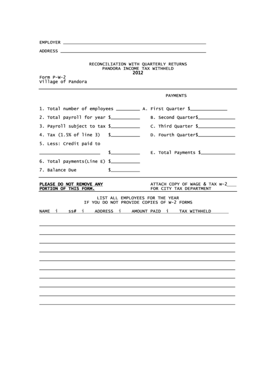 Form PW2 Reconciliation With Quarterly Return Pandora Tax