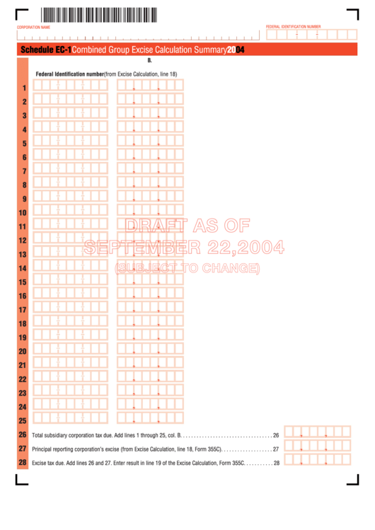 Form 355c Schedule Ec1 Combined Group Excise Calculation Summary