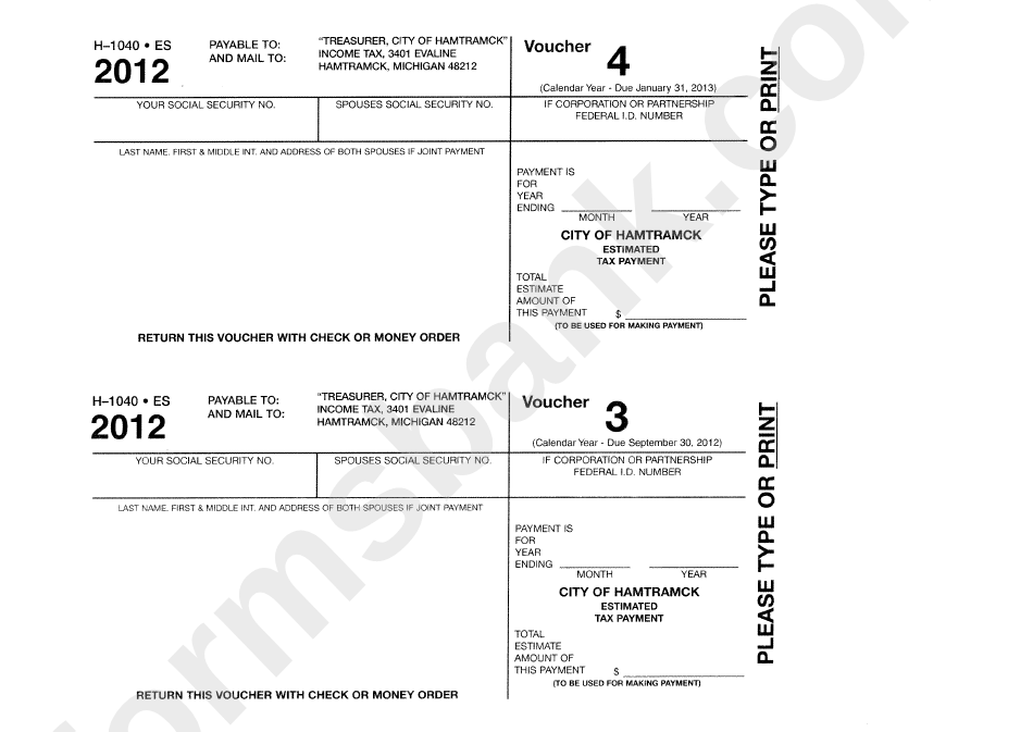 Form H1040 Es Estimated Tax Payment Voucher City Of Hamtramck