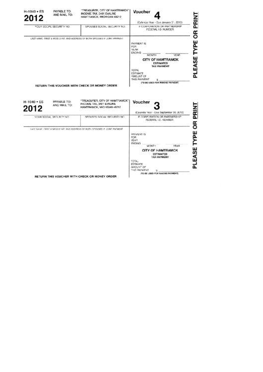 Form H1040 Es Estimated Tax Payment Voucher City Of Hamtramck