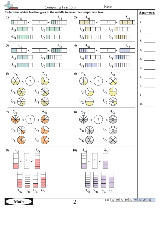 Comparing Fractions Worksheet With Answer Key printable pdf download
