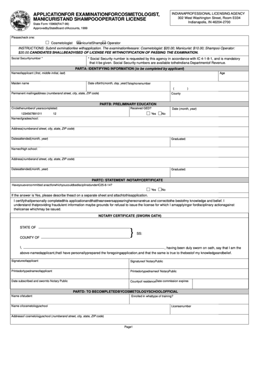 Fillable In State Form 15969 Application For Examination For