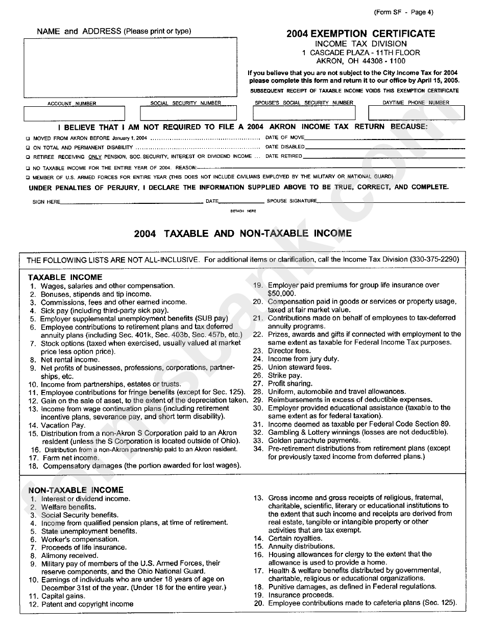 Form Sf 2004 Exemption Certificate State Of Ohio printable pdf download