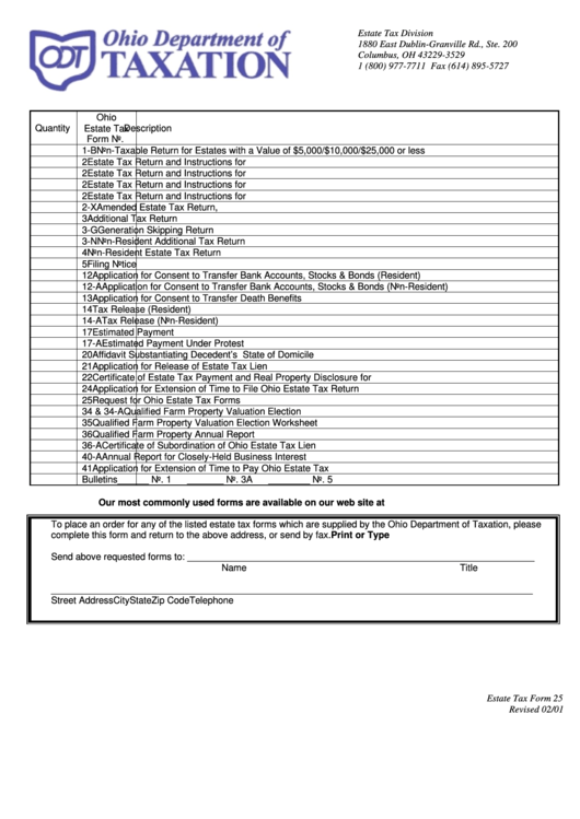 Estate Tax Form 25 Order For The Estate Tax Forms 2001 printable pdf download