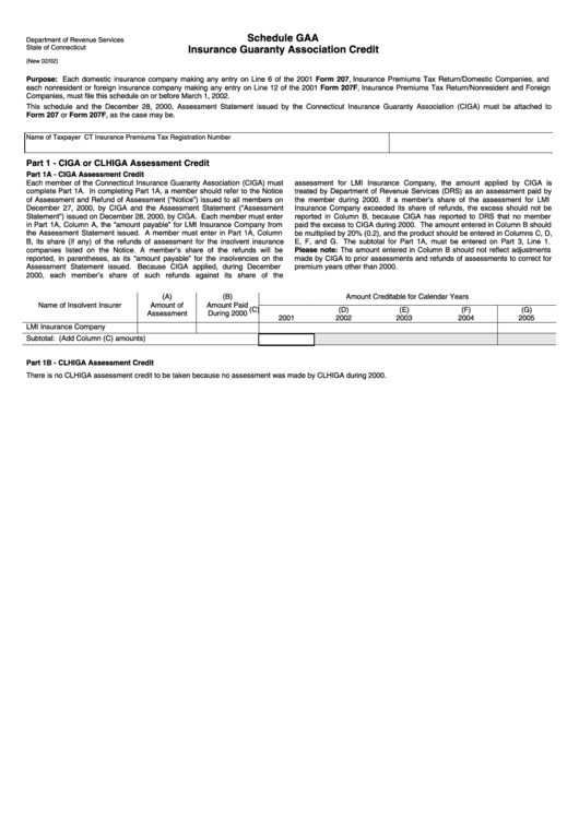 Gaa Schedule Insurance Guaranty Association Credit 2002 printable