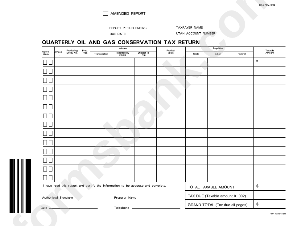 Fillable Form Tc5 Quarterly Oil And Gas Conservation Tax Return