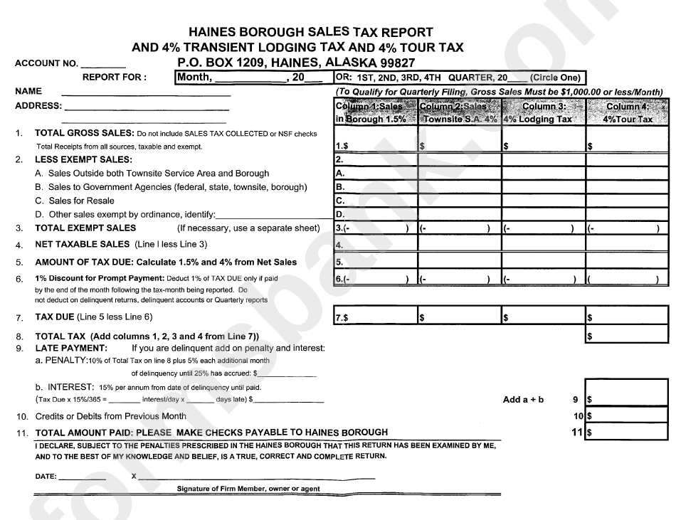 Sales Tax Report And 4 Transient Lodging Tax And 4 Tour Tax Haines