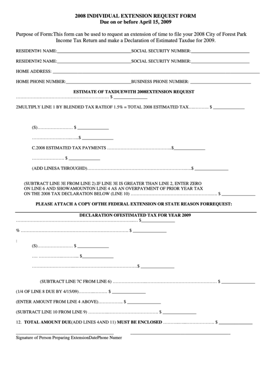2008 Individual Extension Request Form printable pdf download