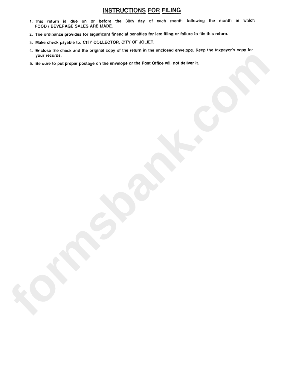 Food/beverage Sales Tax Return Filing Instructions City Of Joliet