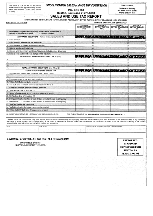 Sales And Use Tax Report State Of Louisiana printable pdf download