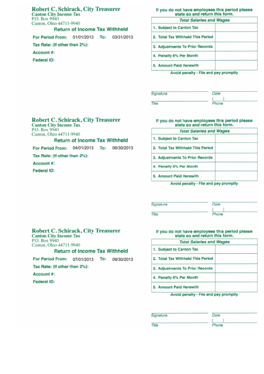 Return Of Tax Withheld Form Canton City Tax 2013