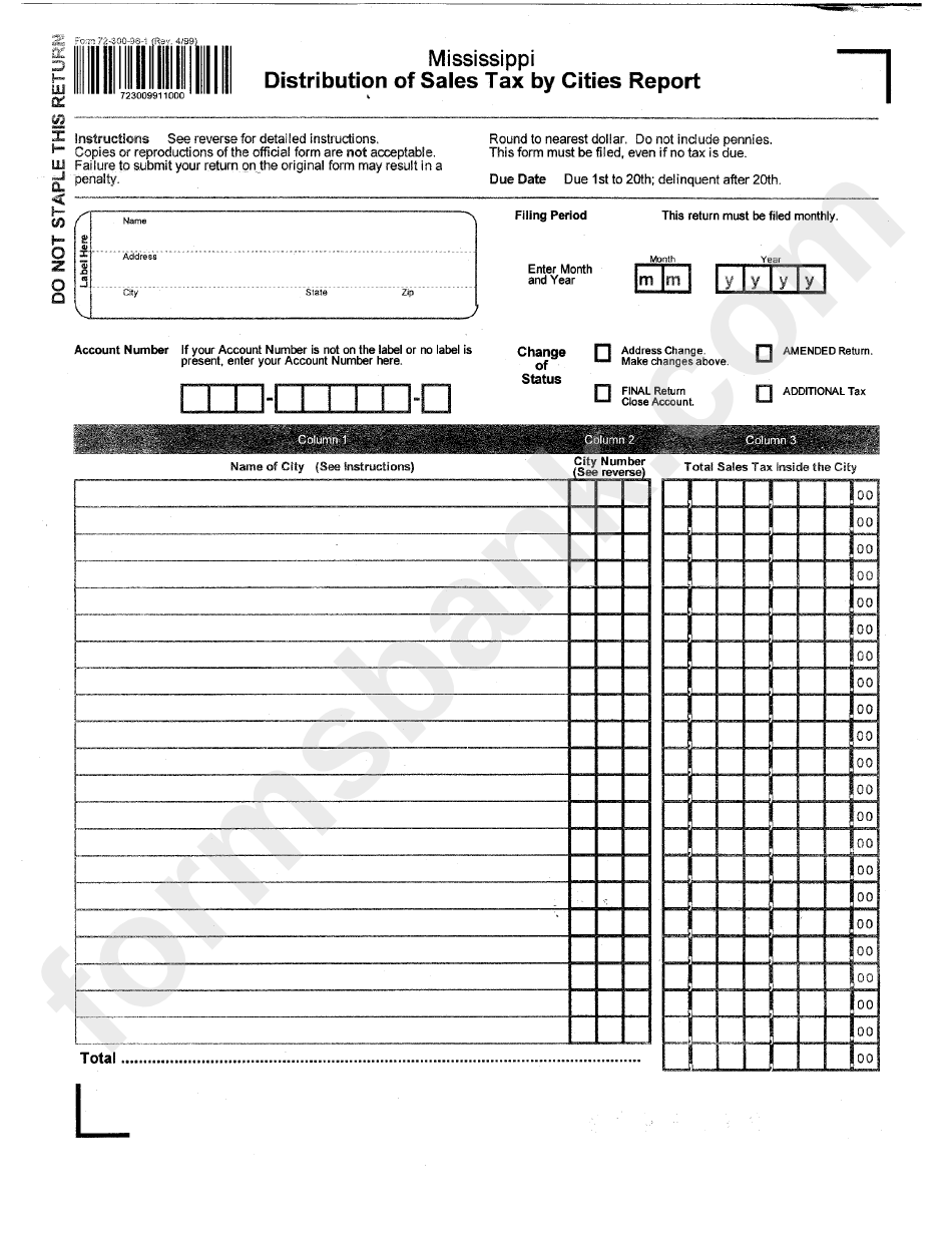 Form 72300961 Mississippi Distribution Of Sales Tax By Cities