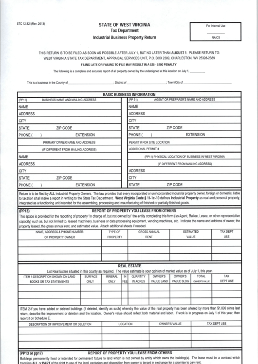 Form Stc 1232l Industrial Business Property Return 2013 printable
