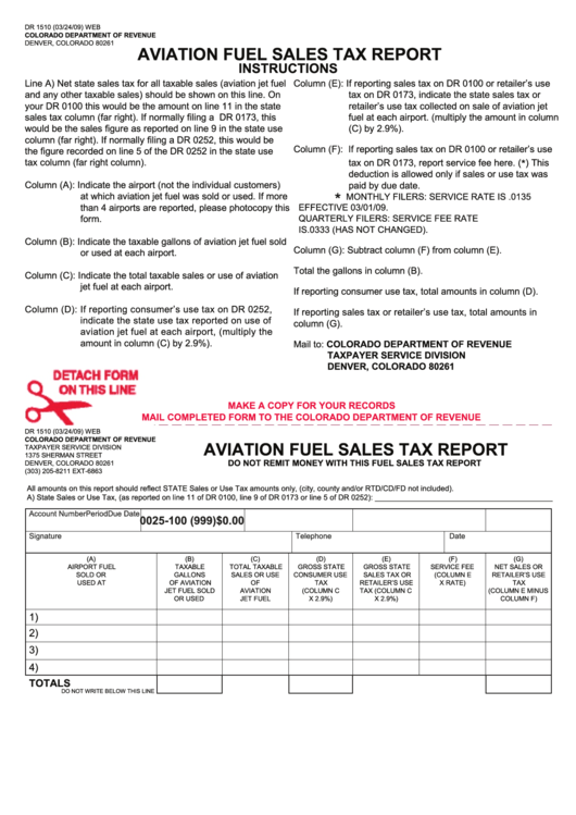 Fillable Form Dr 1510 Aviation Fuel Sales Tax Report