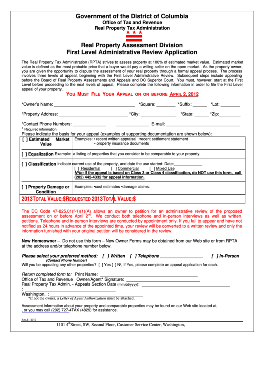 Real Property Assessment Division First Level Administrative Review