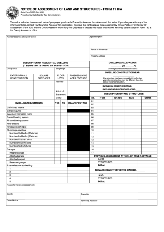 Fillable Form 21366 Notice Of Assessment Of Land And Structures