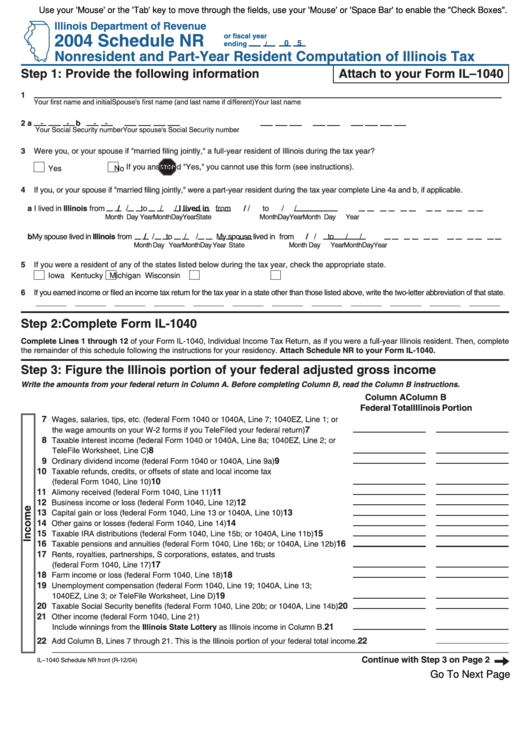 Fillable 2004 Schedule Nr Nonresident And PartYear Resident