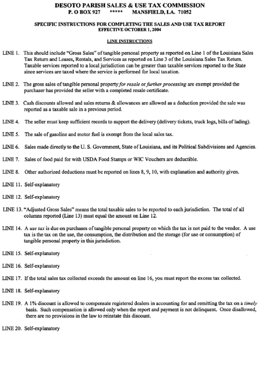 Specific Instructions For Completing The Sales And Use Tax Report