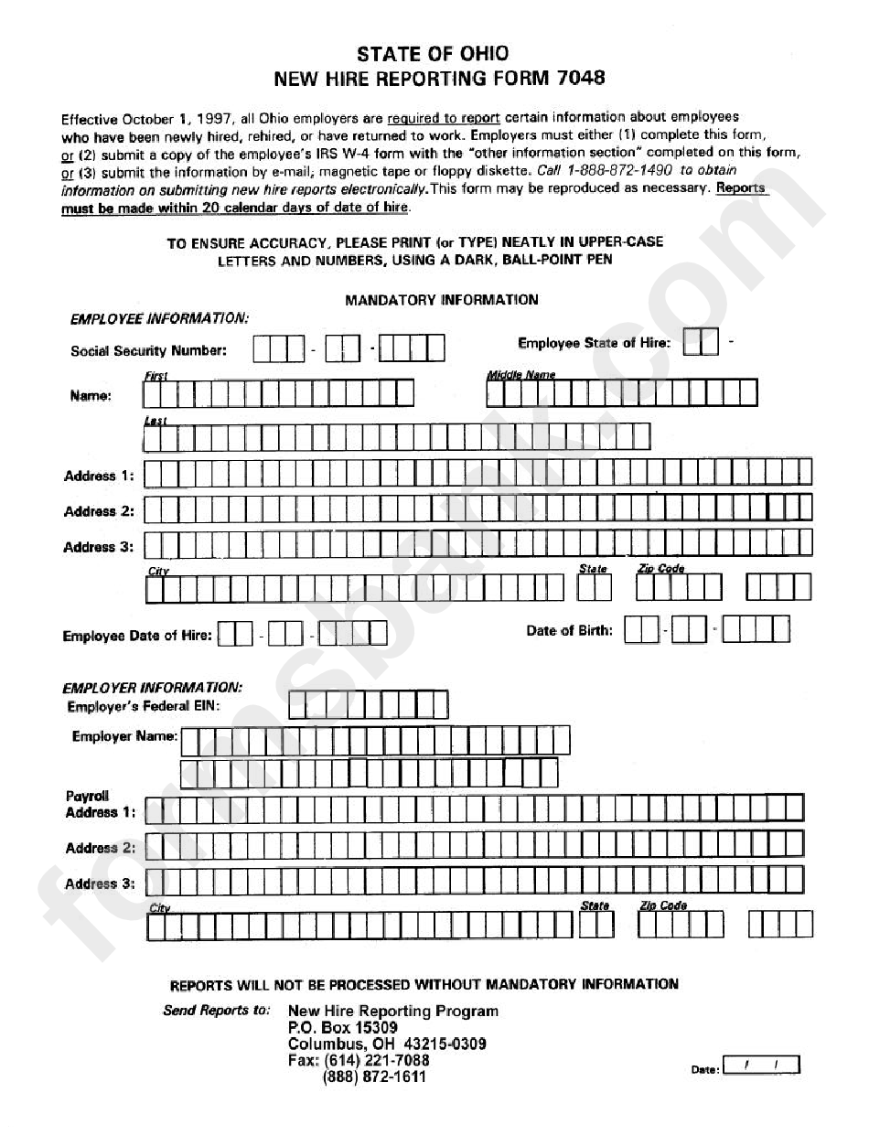 New Hire Reporting Form 7048 printable pdf download