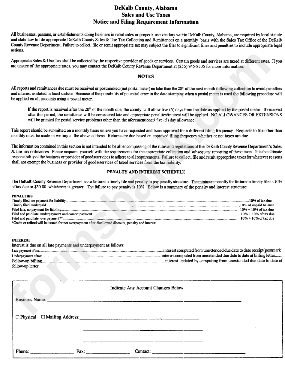Notice And Filing Requirement Information And Account Changes Form