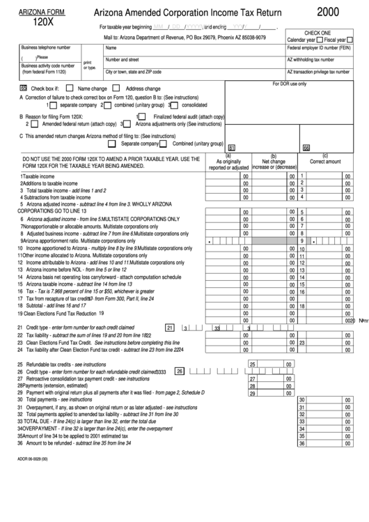Form 120x Arizona Amended Corporation Tax Return 2000