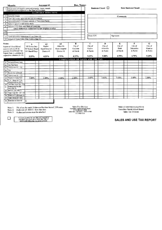 Sales And Use Tax Report Form Louisiana, Sales Tax Division printable