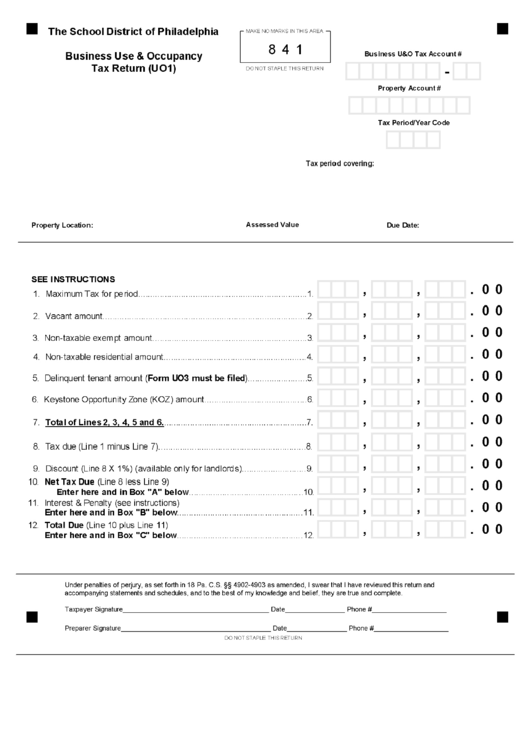 Form Uo1 Business Use & Occupancy Tax Return printable pdf download
