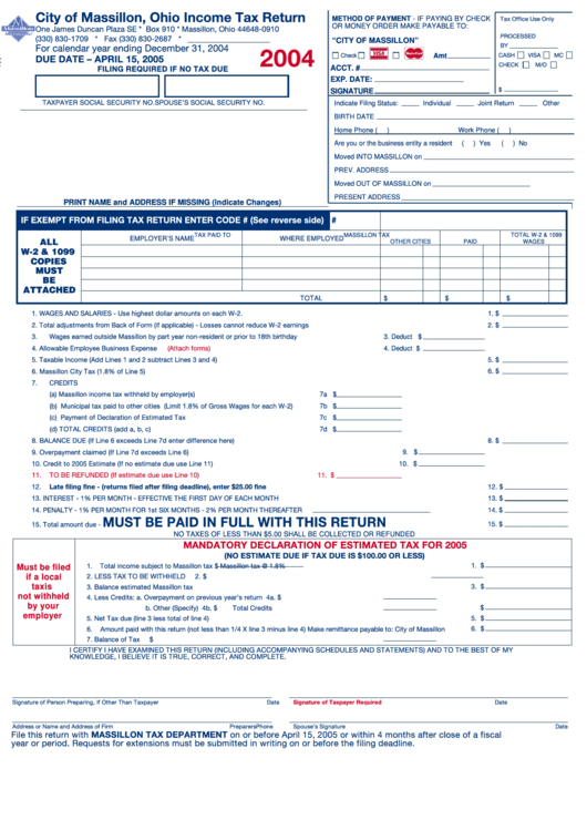 Tax Return City Of Massillon 2004 printable pdf download