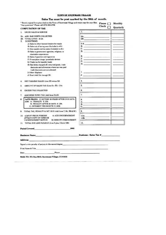 Sales Tax Town Of Snowmass Village Form printable pdf download