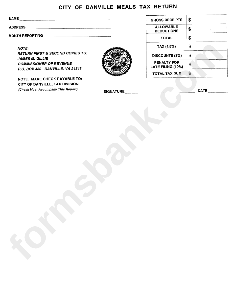 City Of Danville Tax Return Form printable pdf download