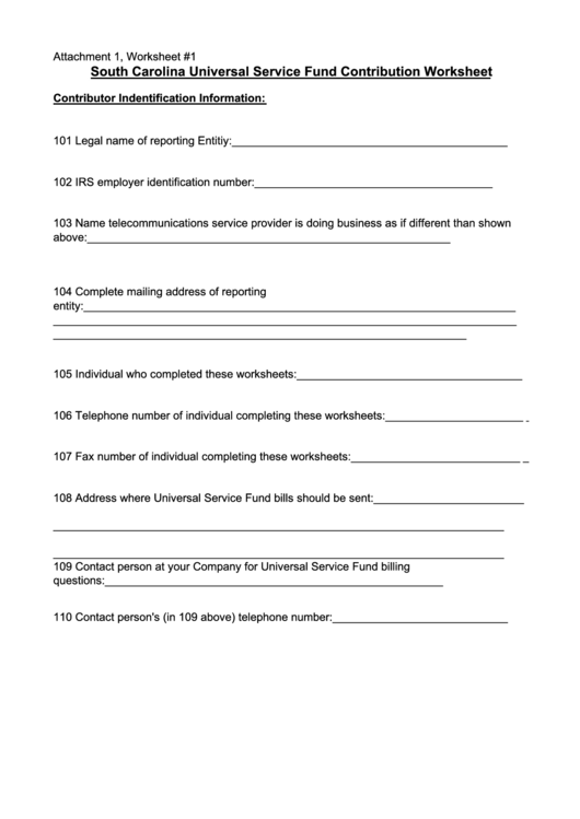 South Carolina Universal Service Fund Contribution Worksheet printable