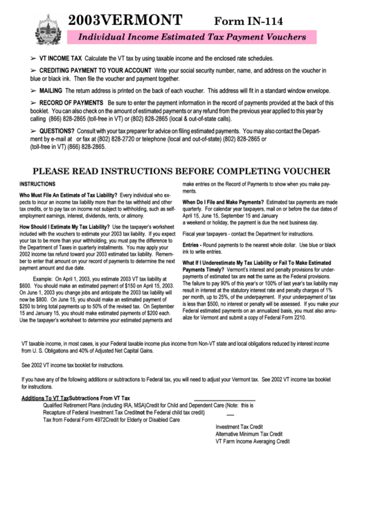 Form In114 Individual Estimated Tax Payment Voucher 2003
