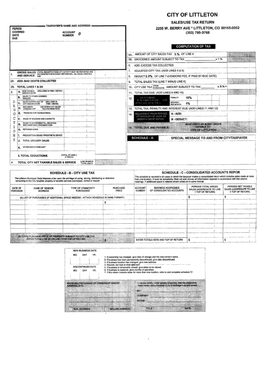 Sales/use Tax Return City Of Littleton Form printable pdf download