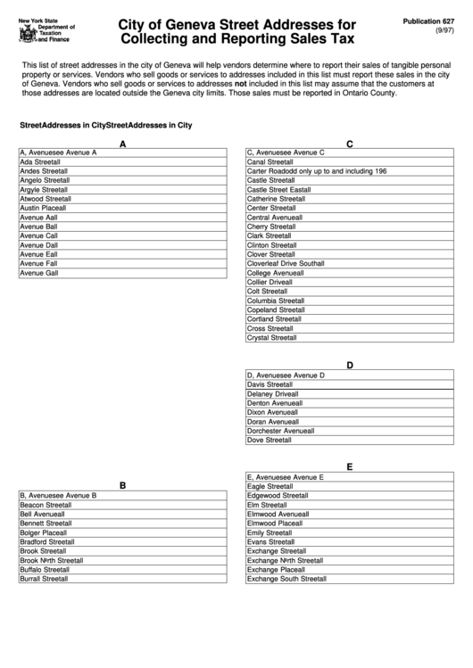 Street Addresses For Collecting And Reporting Sales Tax City Of