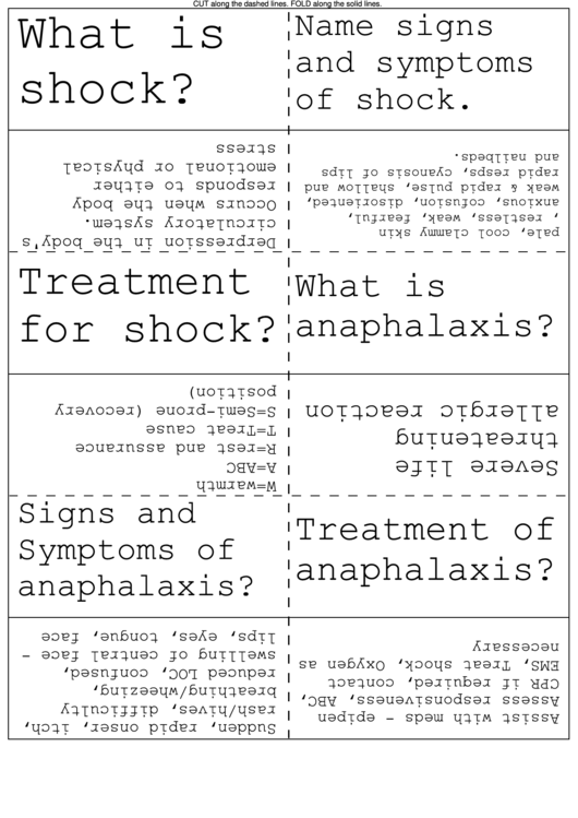Treatment Of Shock Flash Cards printable pdf download