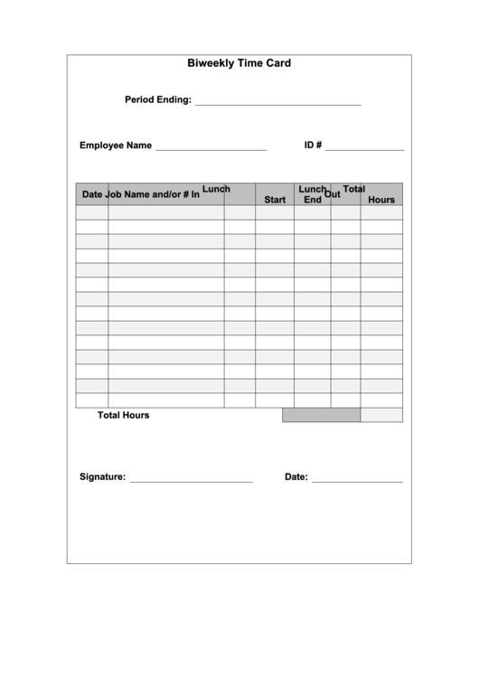 Biweekly Time Card printable pdf download