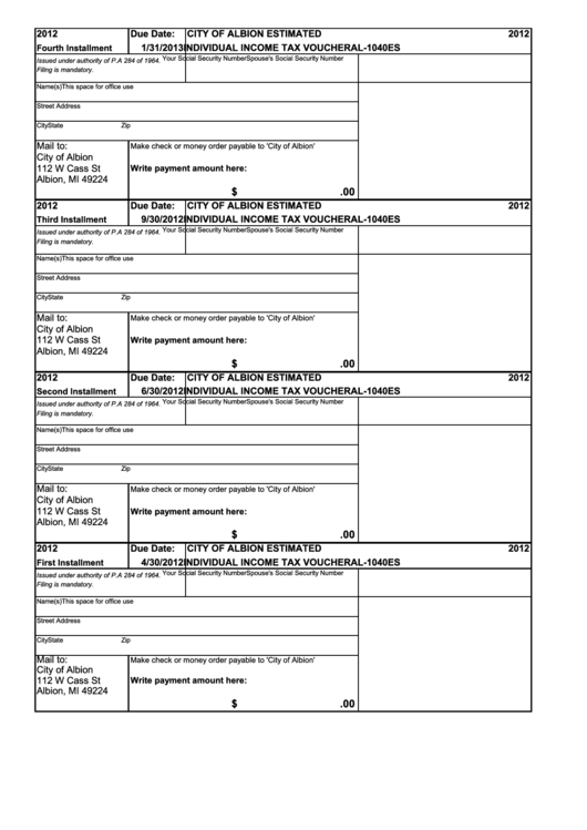 Form Al1040es City Of Albion Estimated Individual Tax Voucher